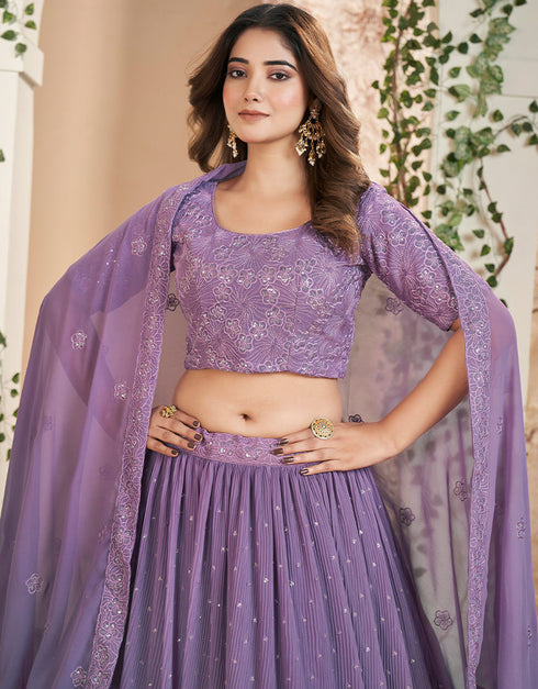 sleek purple faux georgette traditional wear heavy lehenga choli collection with purple faux georgette of-13717-acy4432 Back View